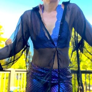 Black SHEER white stag button up sz 16w